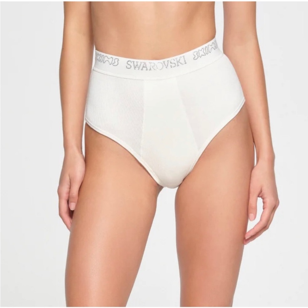 NWT XS Swarovski x SKIMS cotton high rise brief